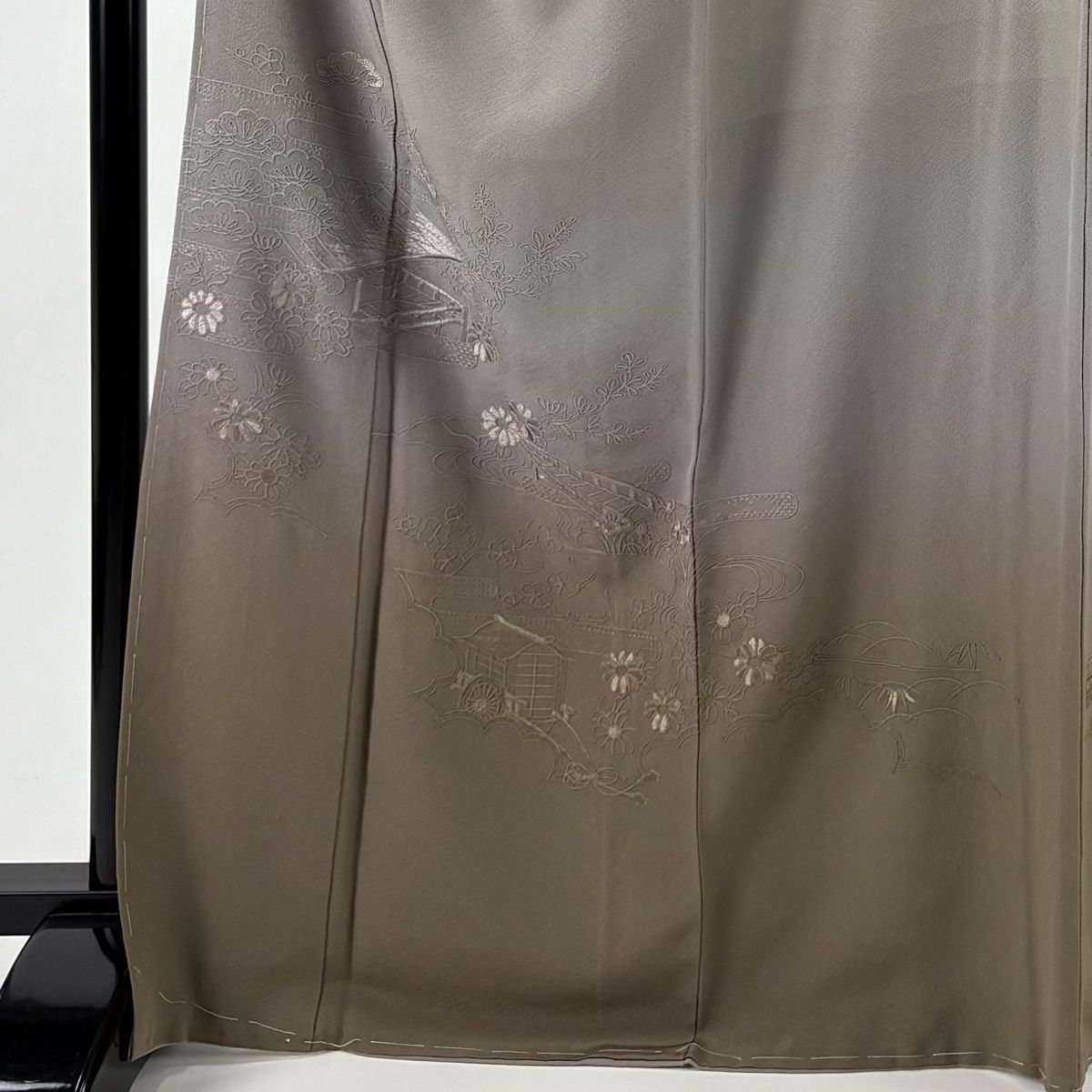 付下げ 身丈169 5 cm 裄丈65 M 袷 建物 橋 刺繍 ぼかし 灰紫 正絹 秀品