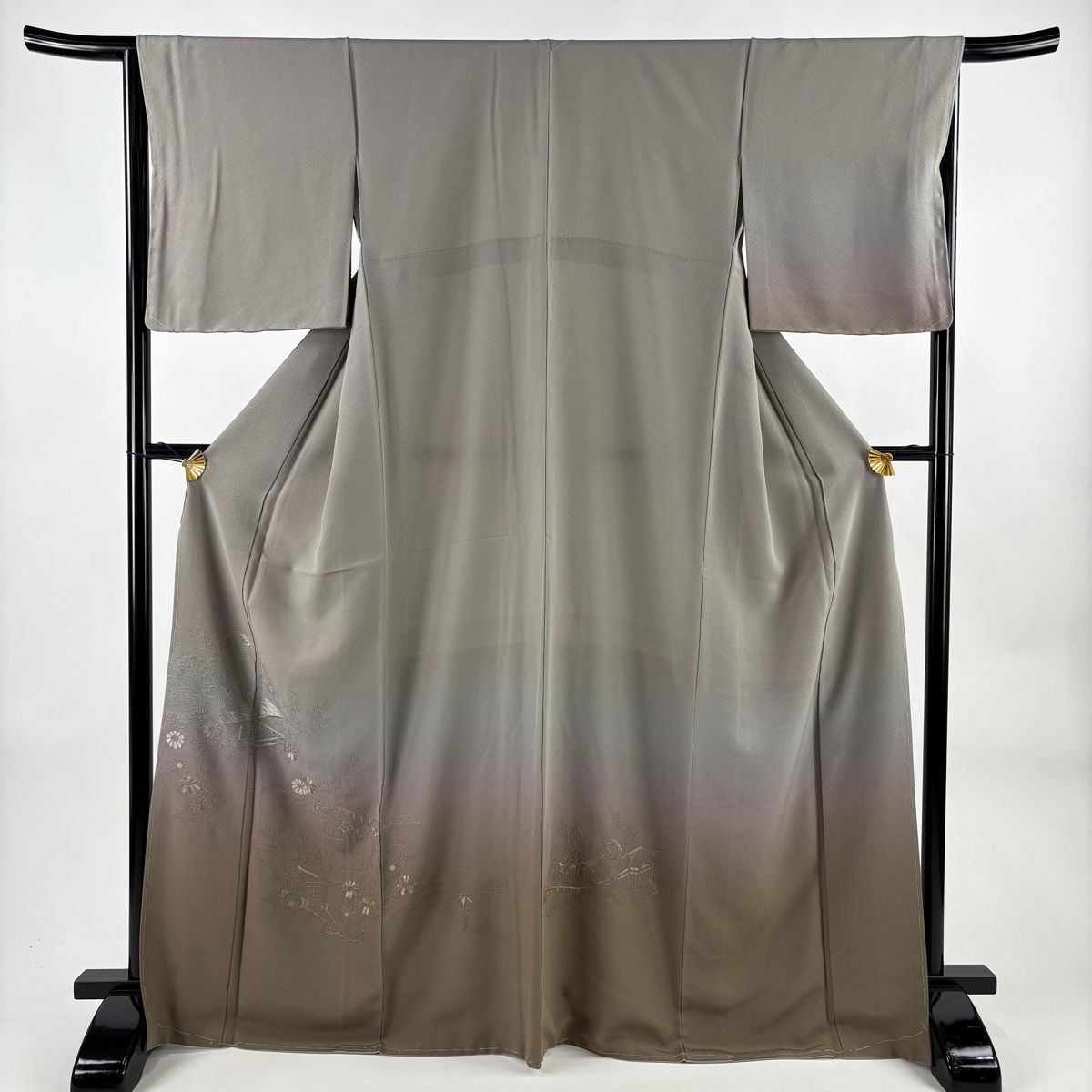 付下げ 身丈169.5 cm 裄丈65 M 袷 建物 橋 刺繍 ぼかし 灰紫 正絹 秀品