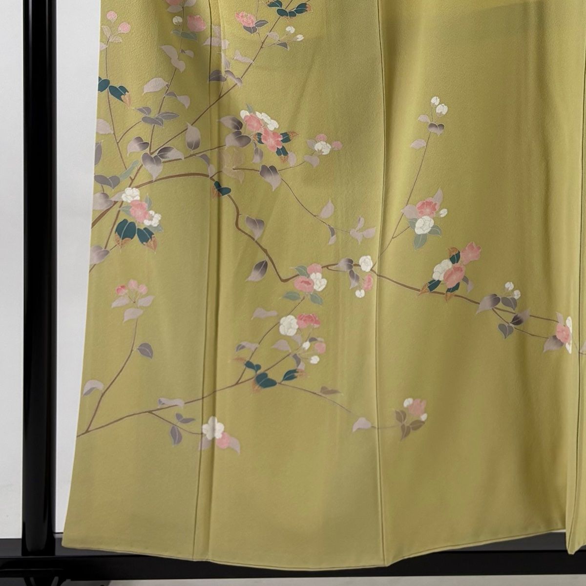 訪問着 身丈155 5 cm 裄丈63 S 袷 枝花 抹茶色 正絹 秀品