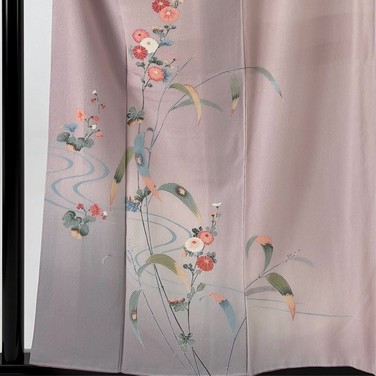 訪問着 身丈158 cm 裄丈61 S 袷 菊 流水 染め分け 薄紫 正絹 秀品