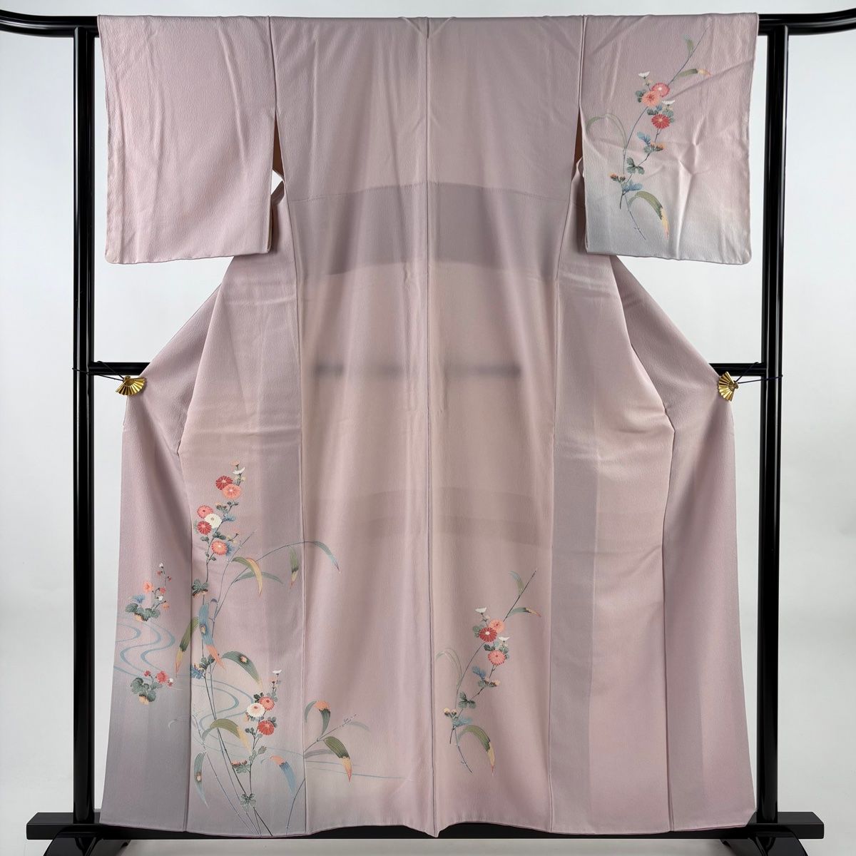 訪問着 身丈158 cm 裄丈61 S 袷 菊 流水 染め分け 薄紫 正絹 秀品