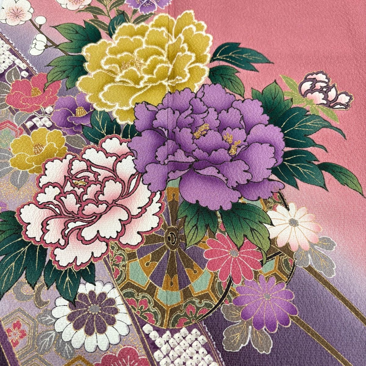 振袖 身丈158.5cm 裄丈68cm L 袷 鈴乃屋 花車 流水 金彩 ぼかし ピンク