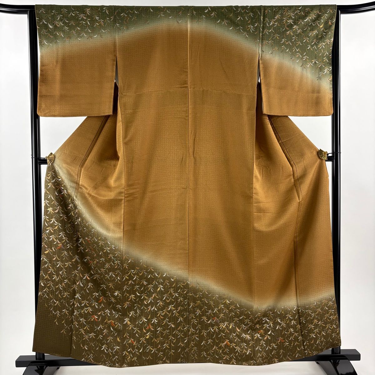 訪問着 身丈159 cm 裄丈63.5 S 袷 葉柄 金糸 刺繍 山吹茶色 正絹 秀品