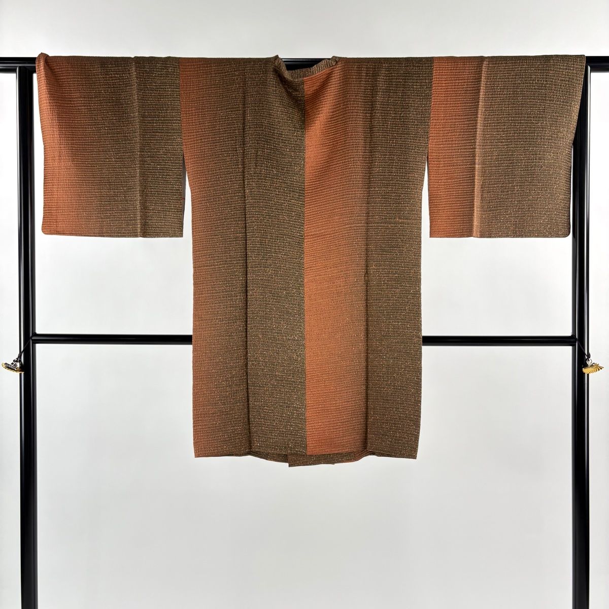 道行 身丈94 cm 裄丈65 M 和装コート 角衿 幾何学模様 染め分け 赤茶 正絹 秀品