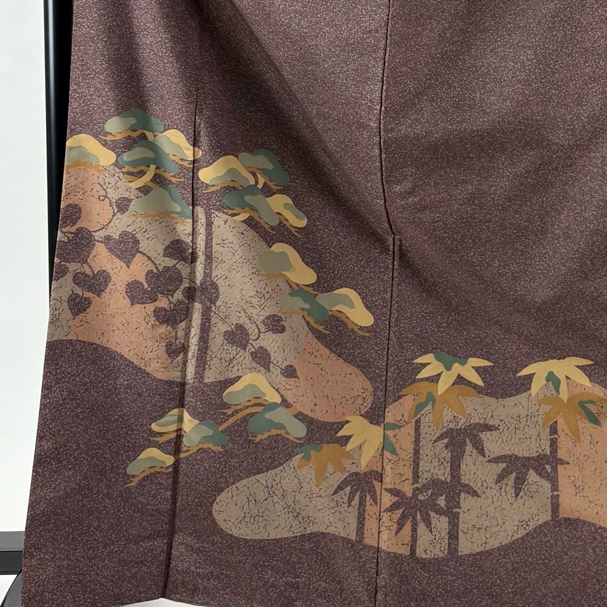 訪問着 身丈167 cm 裄丈65 5 M 袷 紬地 松 竹 茶紫 正絹 秀品