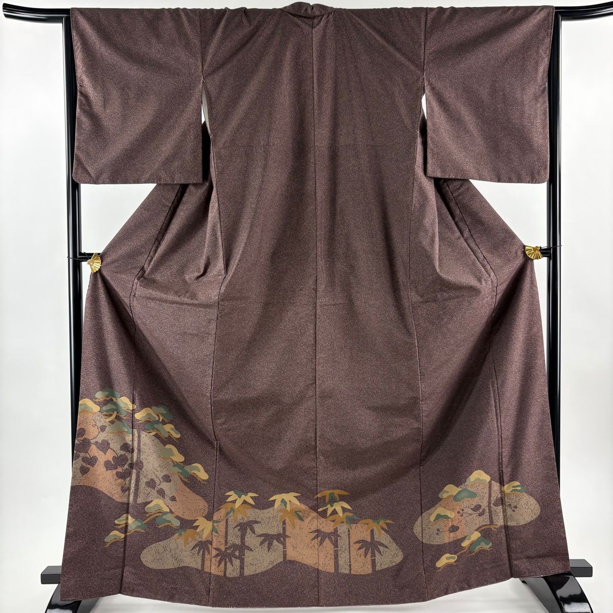訪問着 身丈167 cm 裄丈65.5 M 袷 紬地 松 竹 茶紫 正絹 秀品