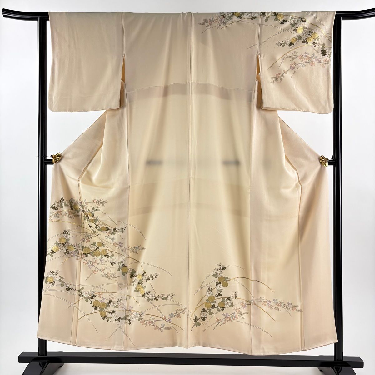 訪問着 身丈153 cm 裄丈63 S 袷 菊 萩 金彩 ベージュ 正絹 秀品