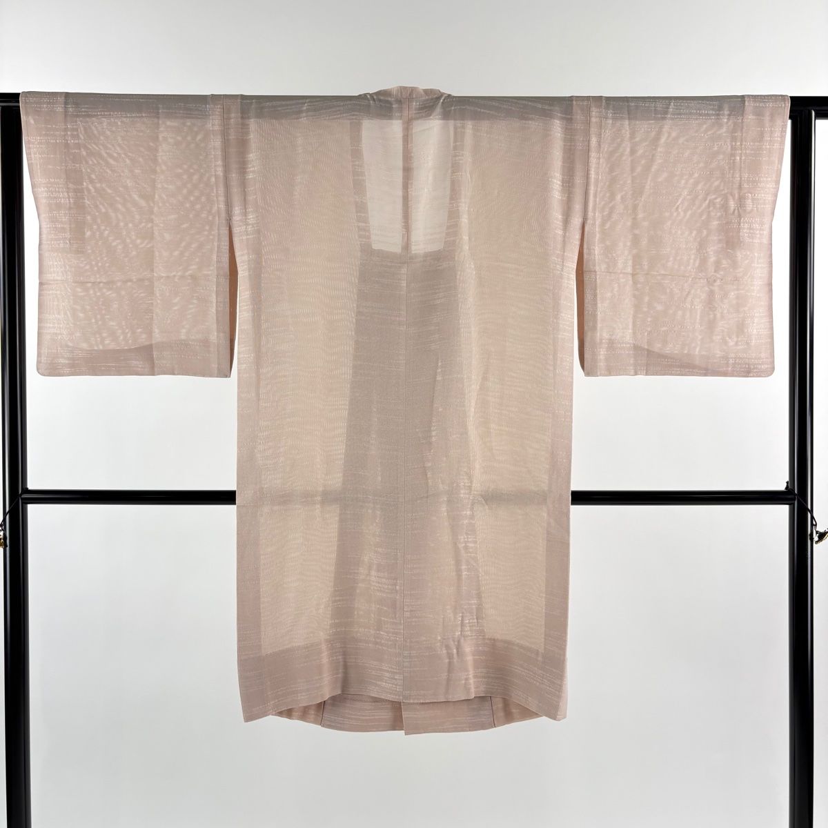 道行 身丈99 cm 裄丈63 5 S 和装コート 角衿 横縞 ピンクベージュ 正絹 秀品