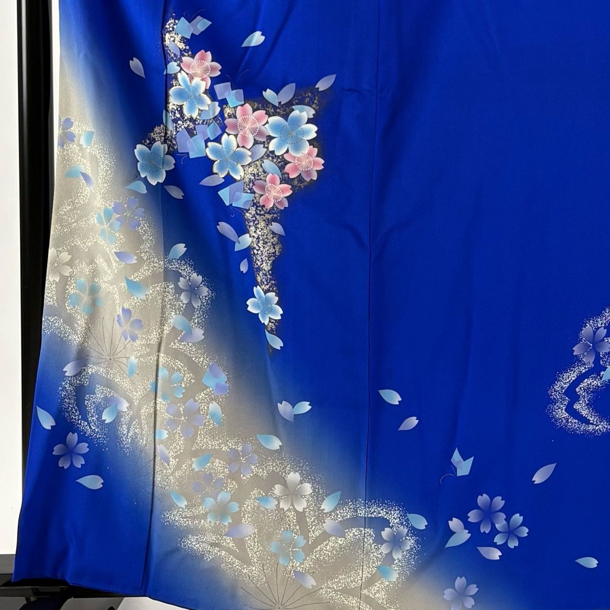 振袖 身丈163cm 裄丈64.5cm M 袷 桜 蝶 金糸 金銀彩 青 正絹 秀品