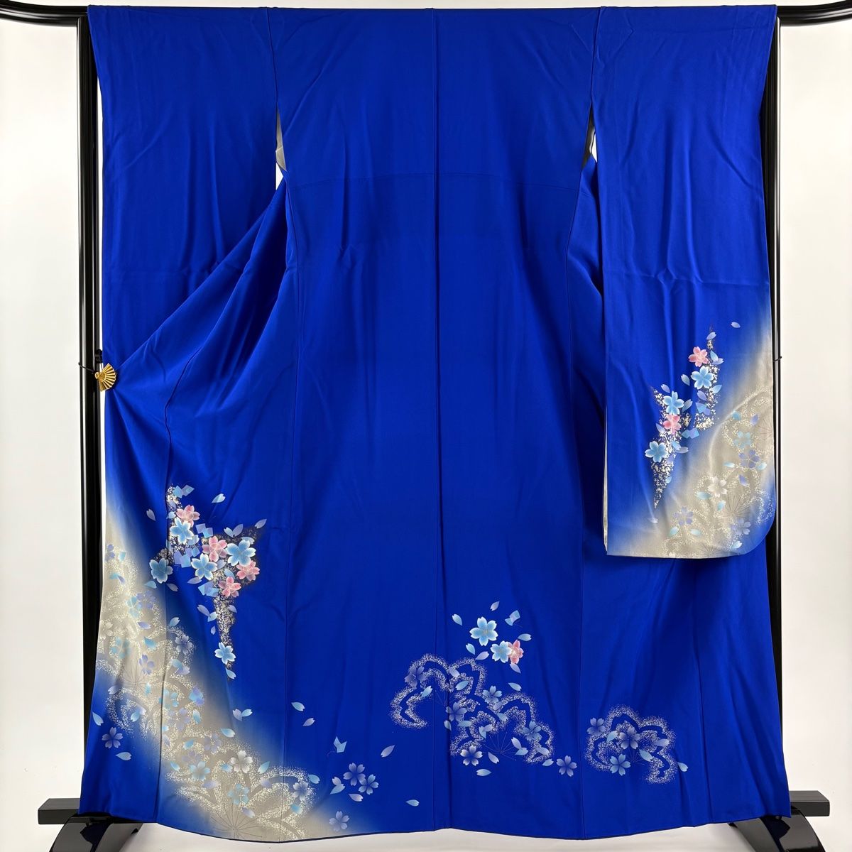 振袖 身丈163cm 裄丈64.5cm M 袷 桜 蝶 金糸 金銀彩 青 正絹 秀品