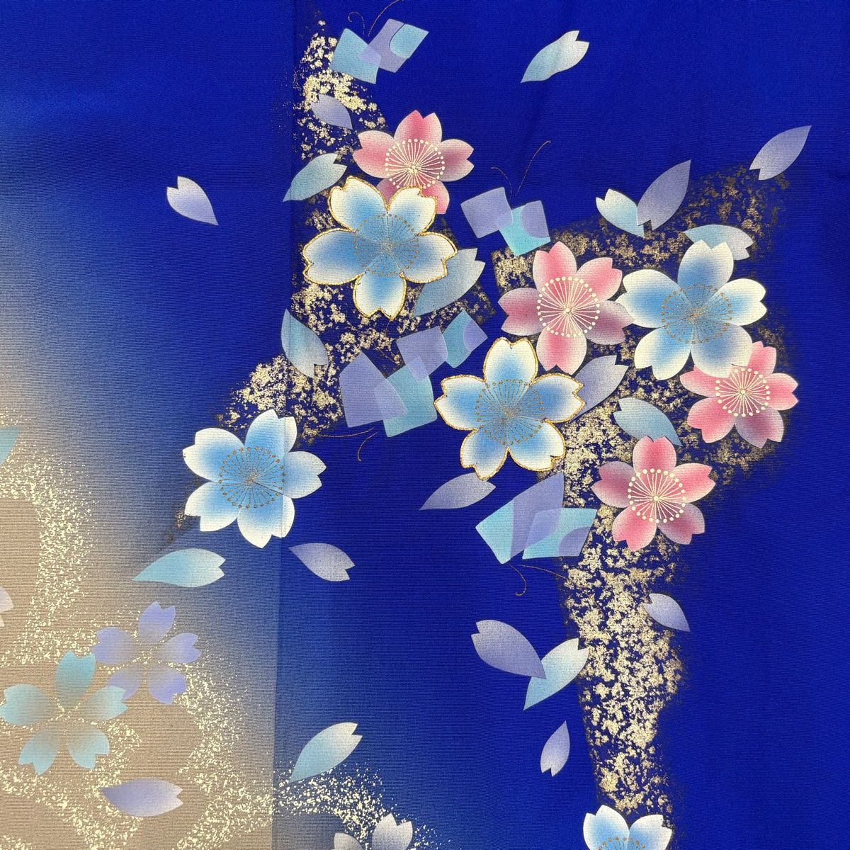 振袖 身丈163cm 裄丈64.5cm M 袷 桜 蝶 金糸 金銀彩 青 正絹 秀品