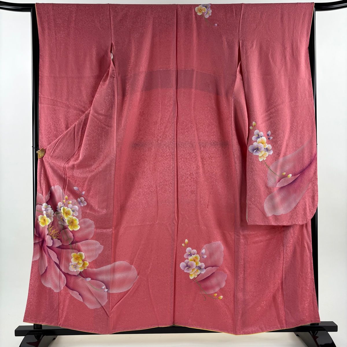 振袖 身丈158cm 裄丈65cm M 袷 牡丹 花 金彩 ピンク 正絹 秀品 【】