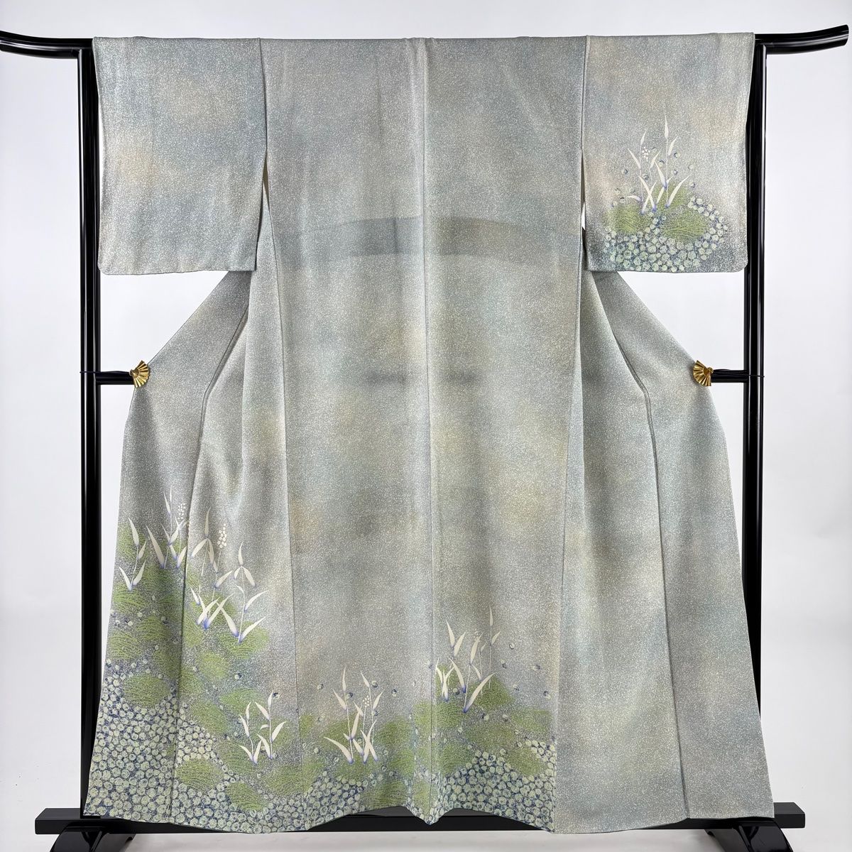 付下げ 身丈155 cm 裄丈63.5 S 袷 葉柄 水草 ぼかし 薄青緑 正絹 秀品