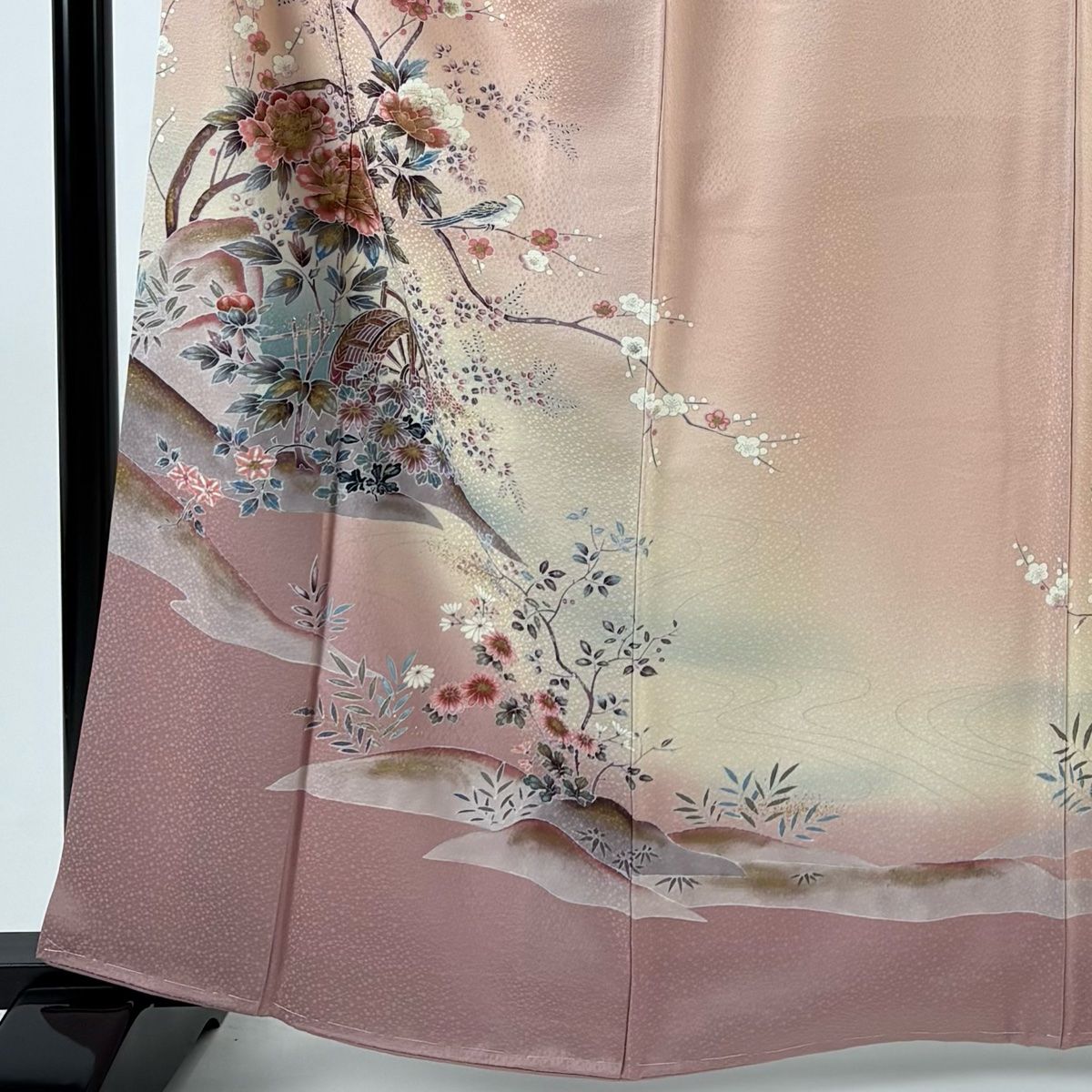 訪問着 身丈162 5 cm 裄丈64 M 袷 水車 花鳥 金銀彩 ぼかし ピンク 正絹 秀品
