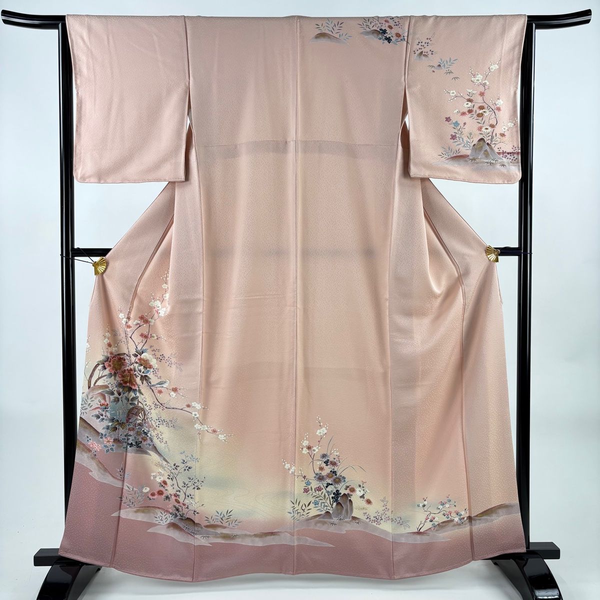 訪問着 身丈162.5 cm 裄丈64 M 袷 水車 花鳥 金銀彩 ぼかし ピンク 正絹 秀品