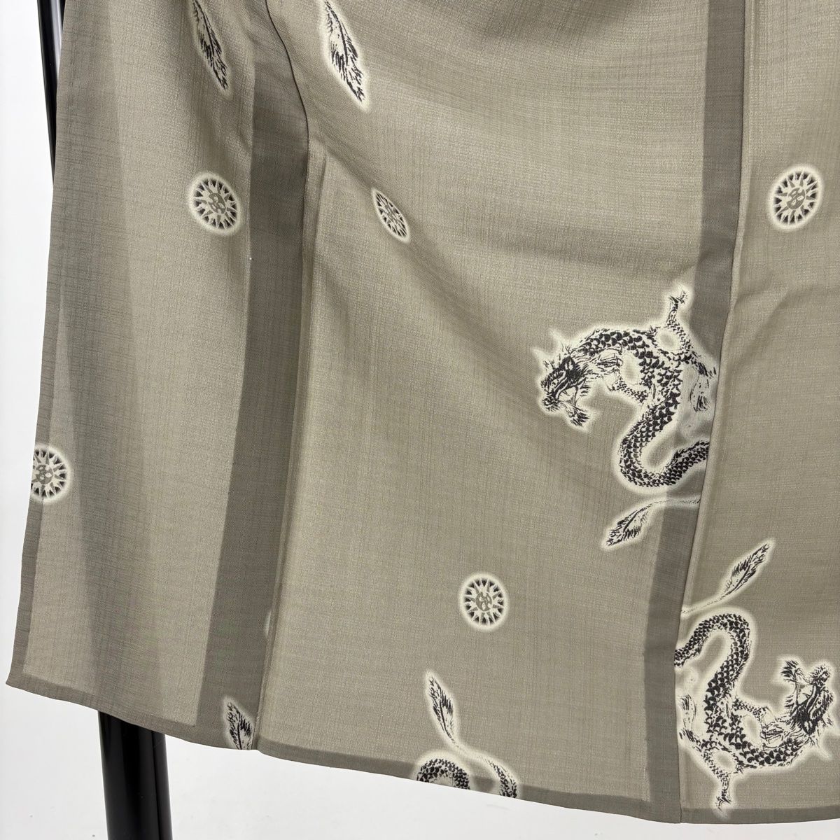 男着物 身丈141 5 cm 裄丈70 M 単衣 龍 太陽 灰緑 化繊 秀品