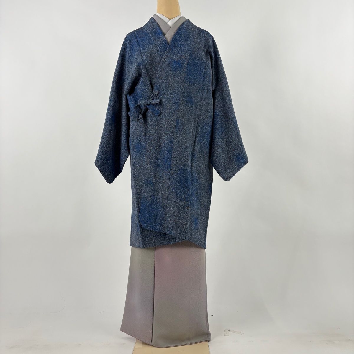 道中着 身丈98 cm 裄丈65 M 和装コート 幾何学 青 正絹 秀品