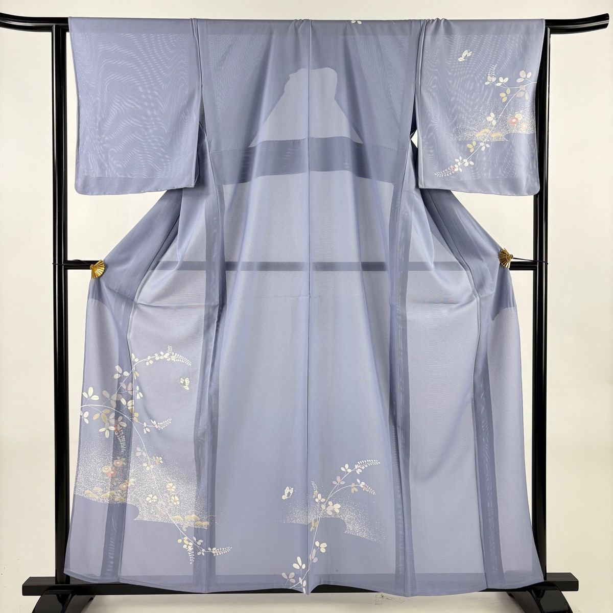 付下げ 身丈159 cm 裄丈64 5 M 薄物 絽 萩 蝶 銀彩 薄紫 正絹 秀品