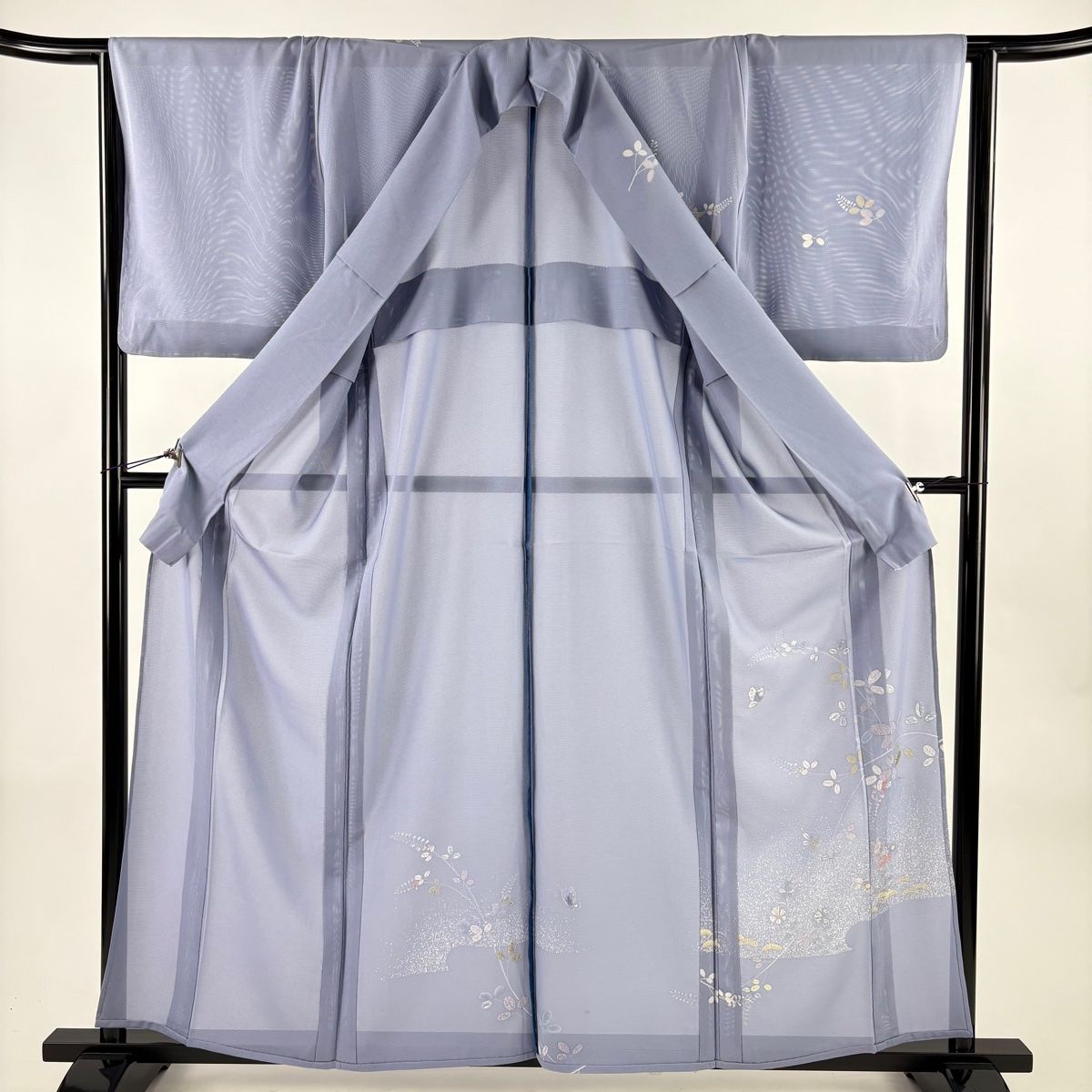  付下げ 身丈159 cm 裄丈64 5 M 薄物 絽 萩 蝶 銀彩 薄紫 正絹 秀品 訪問着 付け下げ 着物