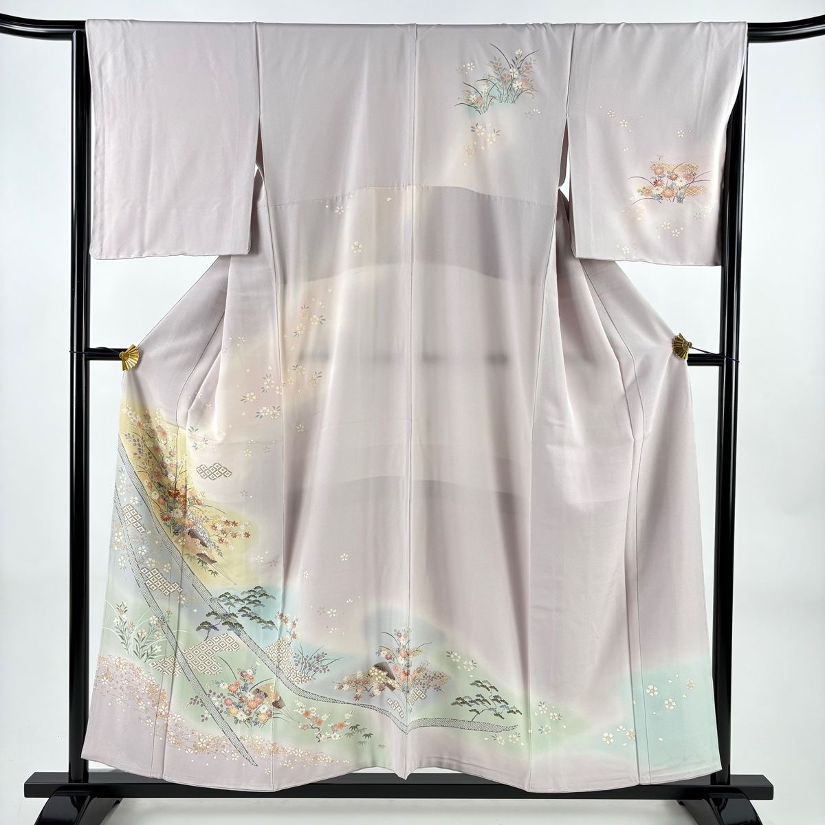 訪問着 身丈156 cm 裄丈65.5 M 袷 扇 松竹梅 金糸 金彩 薄紫 正絹 秀品