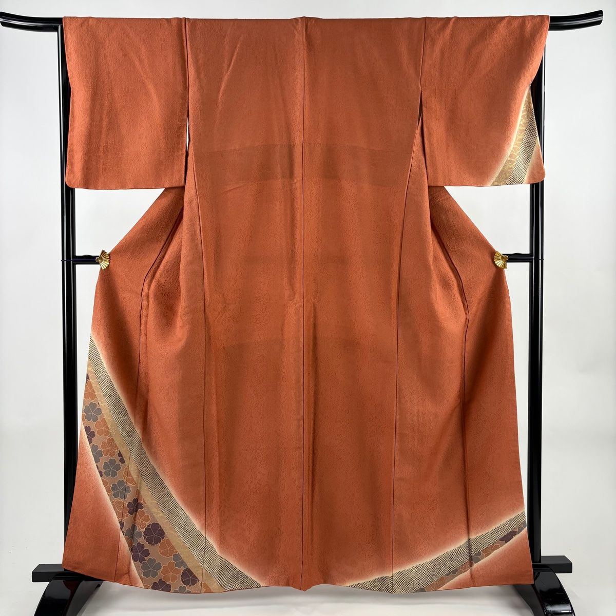 付下げ 身丈161.5cm 裄丈66.5cm M 袷 桜 疋田 金彩 ぼかし 赤茶 正絹