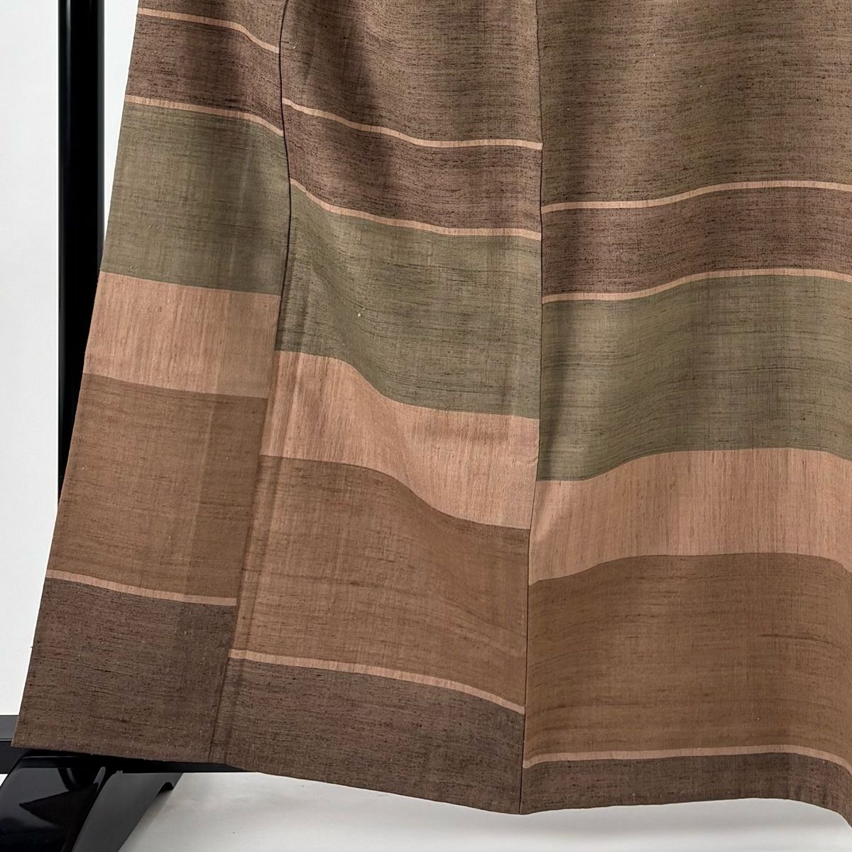 付下げ 身丈162 cm 裄丈66 M 単衣 結城紬地 やまと 証紙 段縞 焦茶色 正絹 秀品