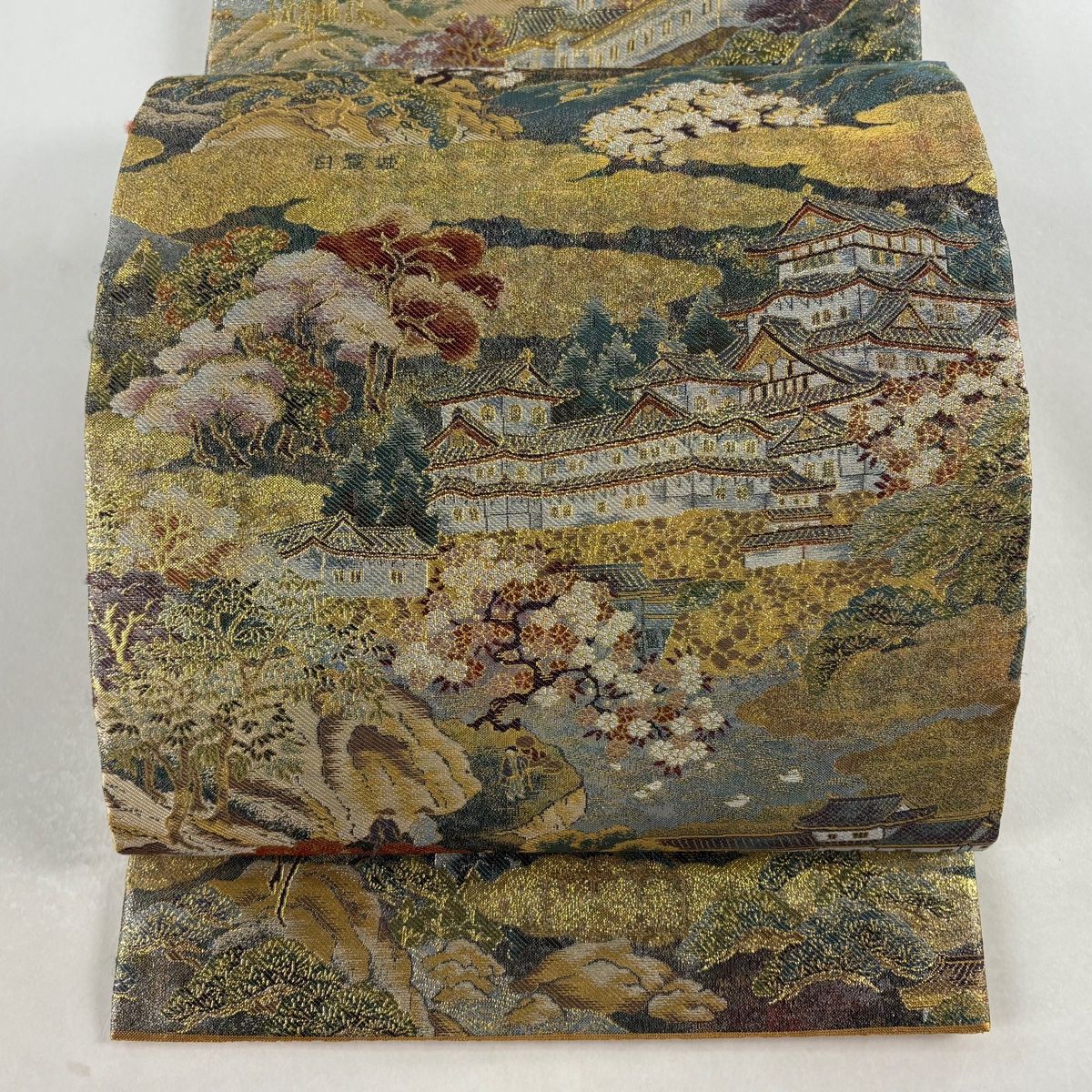丸帯 風景 建物 金糸 箔 金色 全通 正絹