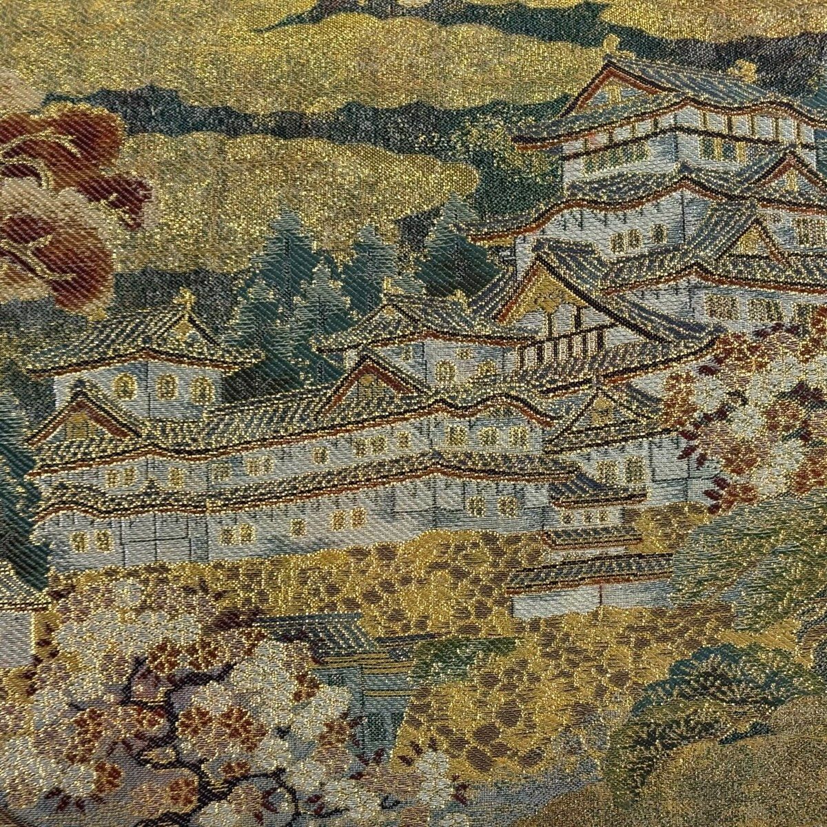 丸帯 風景 建物 金糸 箔 金色 全通 正絹