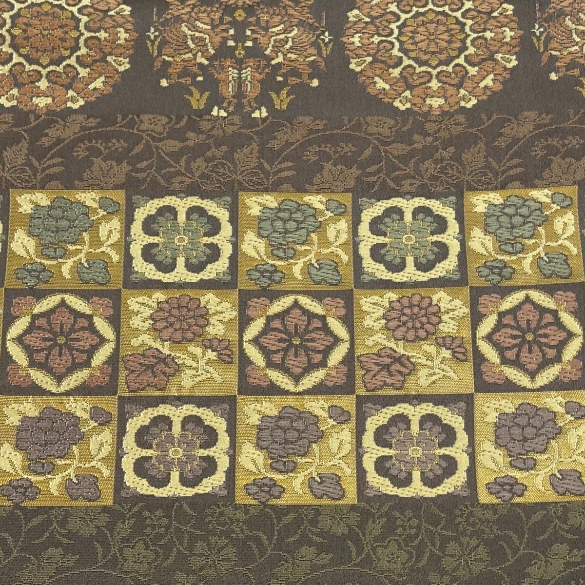 美品】 袋帯 名品 箔屋清兵衛 落款 証紙 悠久の美 茶の心 名物裂文様