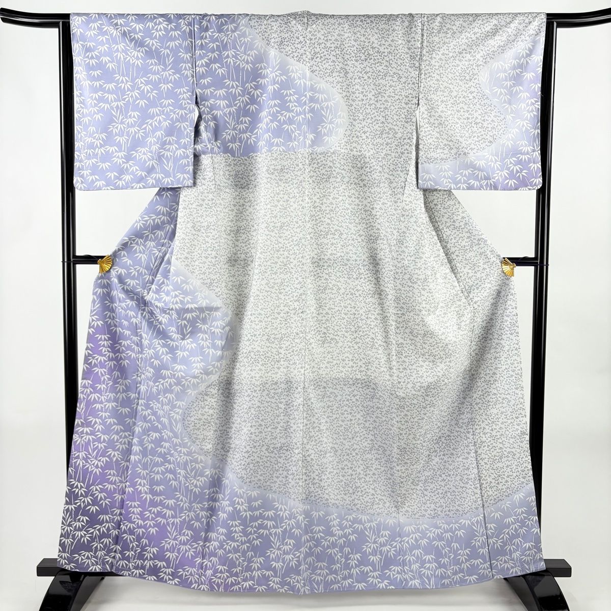 訪問着 身丈162.5 cm 裄丈64 M 袷 紬地 背抜き 竹 小花 ぼかし 薄紫 正絹 名品