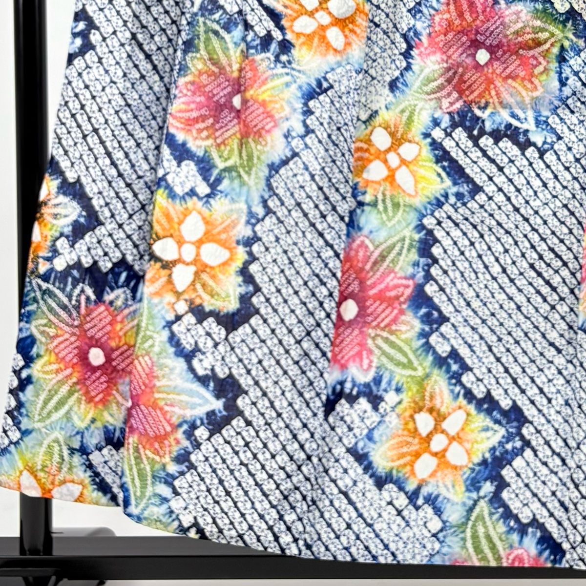 浴衣 身丈157 cm 裄丈64.5 M 絞り浴衣 草花 紺色 綿