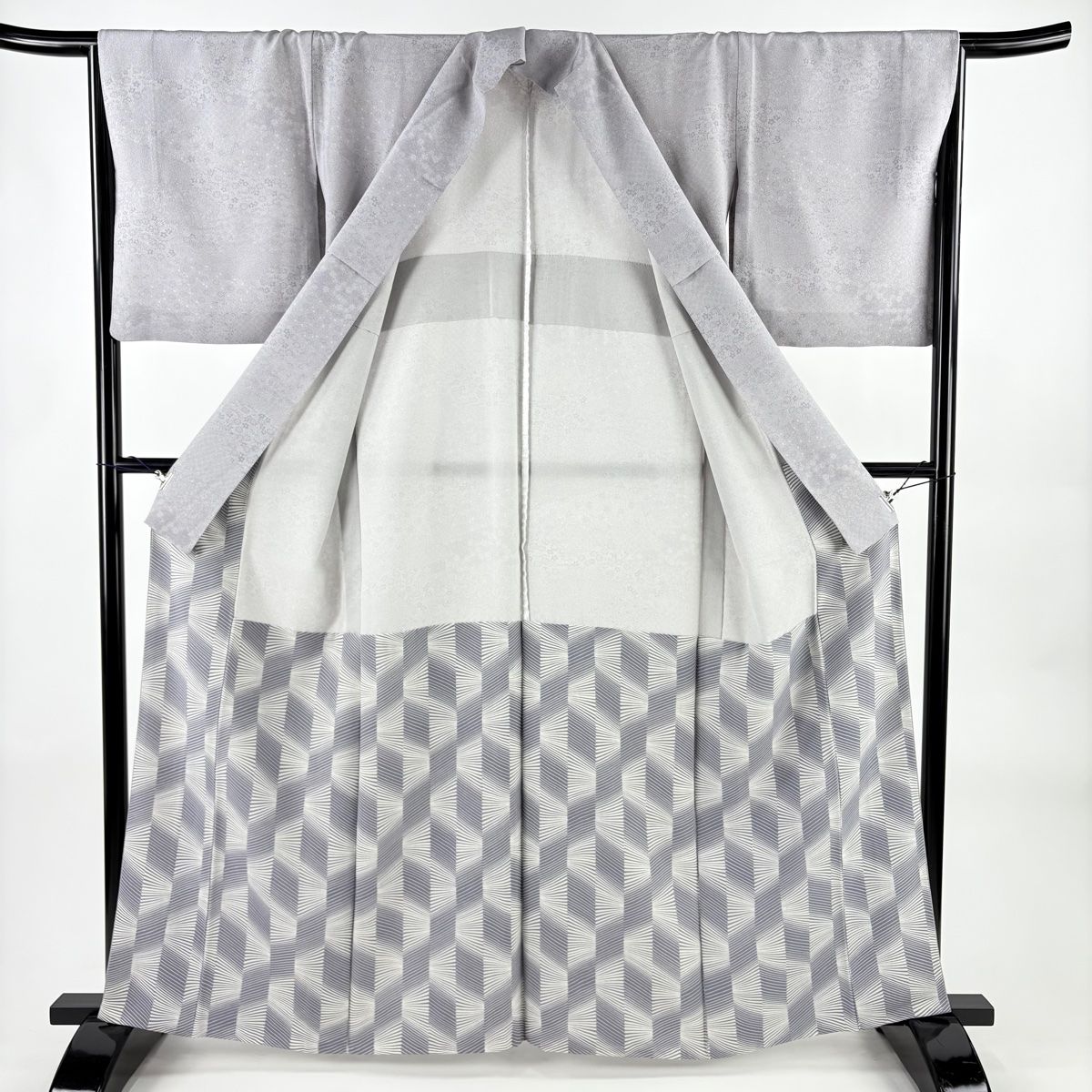 美品】 江戸小紋 身丈162cm 裄丈66.5cm M 袷 胴抜き 寄せ柄 草花 灰紫