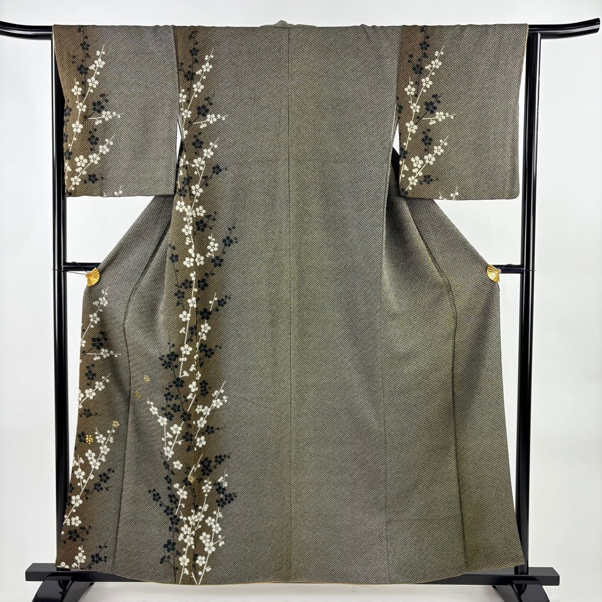 付下げ 身丈158 5 cm 裄丈66 M 袷 枝梅 刺繍 墨色 正絹