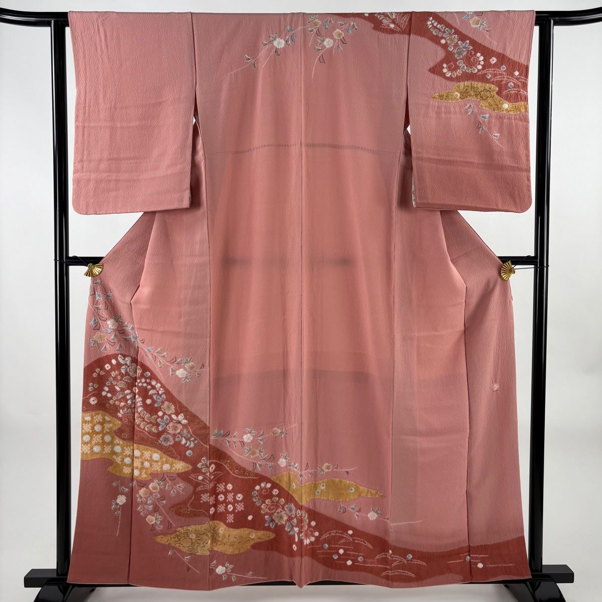 訪問着 身丈159 cm 裄丈63 S 袷 滝泰 落款 辻が花 霞 金彩 絞り ピンク 正絹