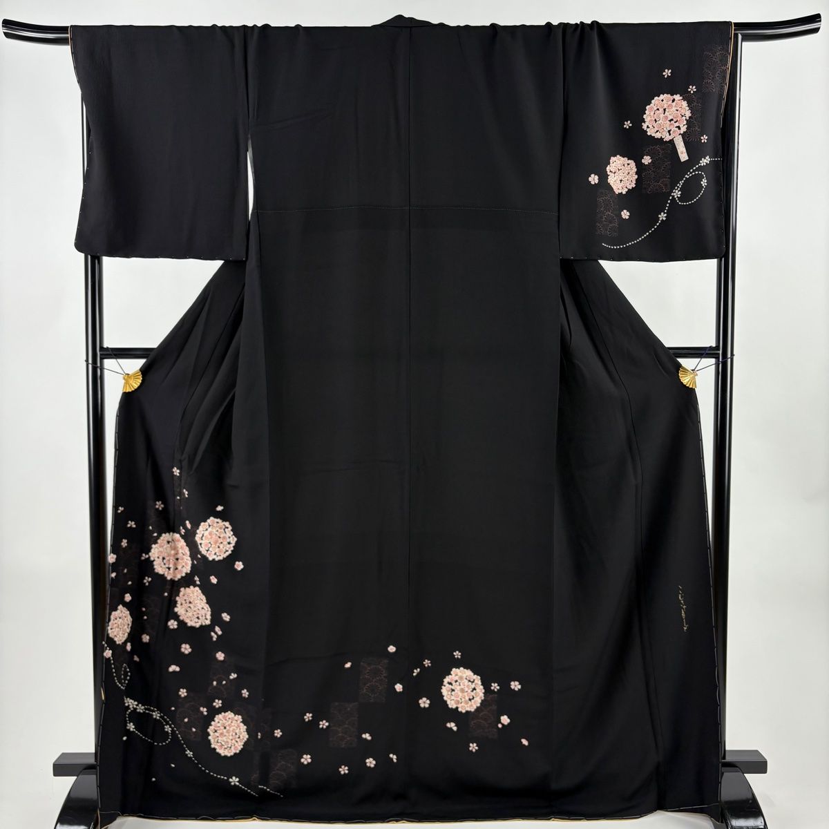 付下げ 身丈170 5 cm 裄丈70 L 袷 こむさでもーど やまと 落款 桜 市松 黒 正絹