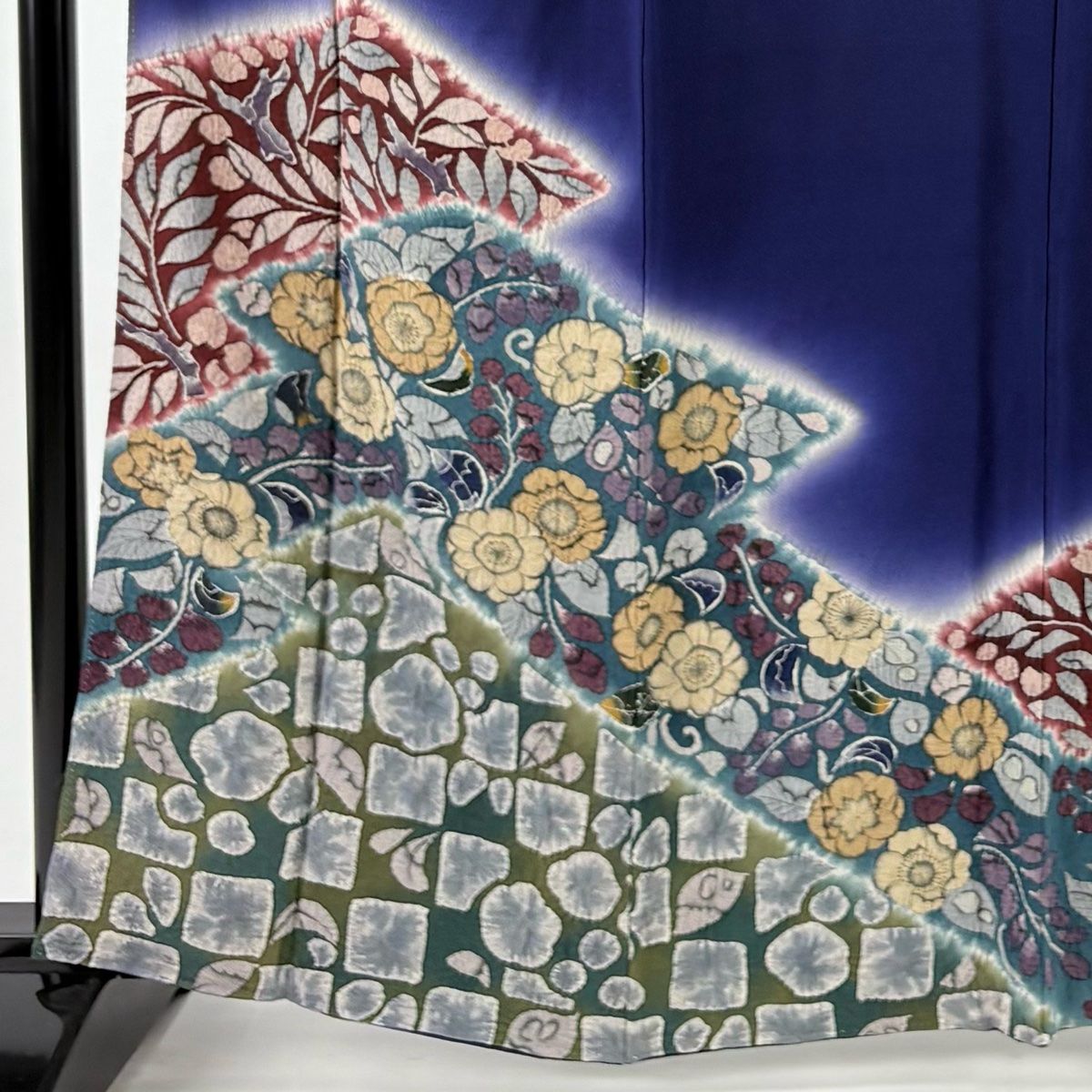 訪問着 身丈163 cm 裄丈67.5 L 袷 草花 幾何学 縮緬 絞り 青紫 正絹