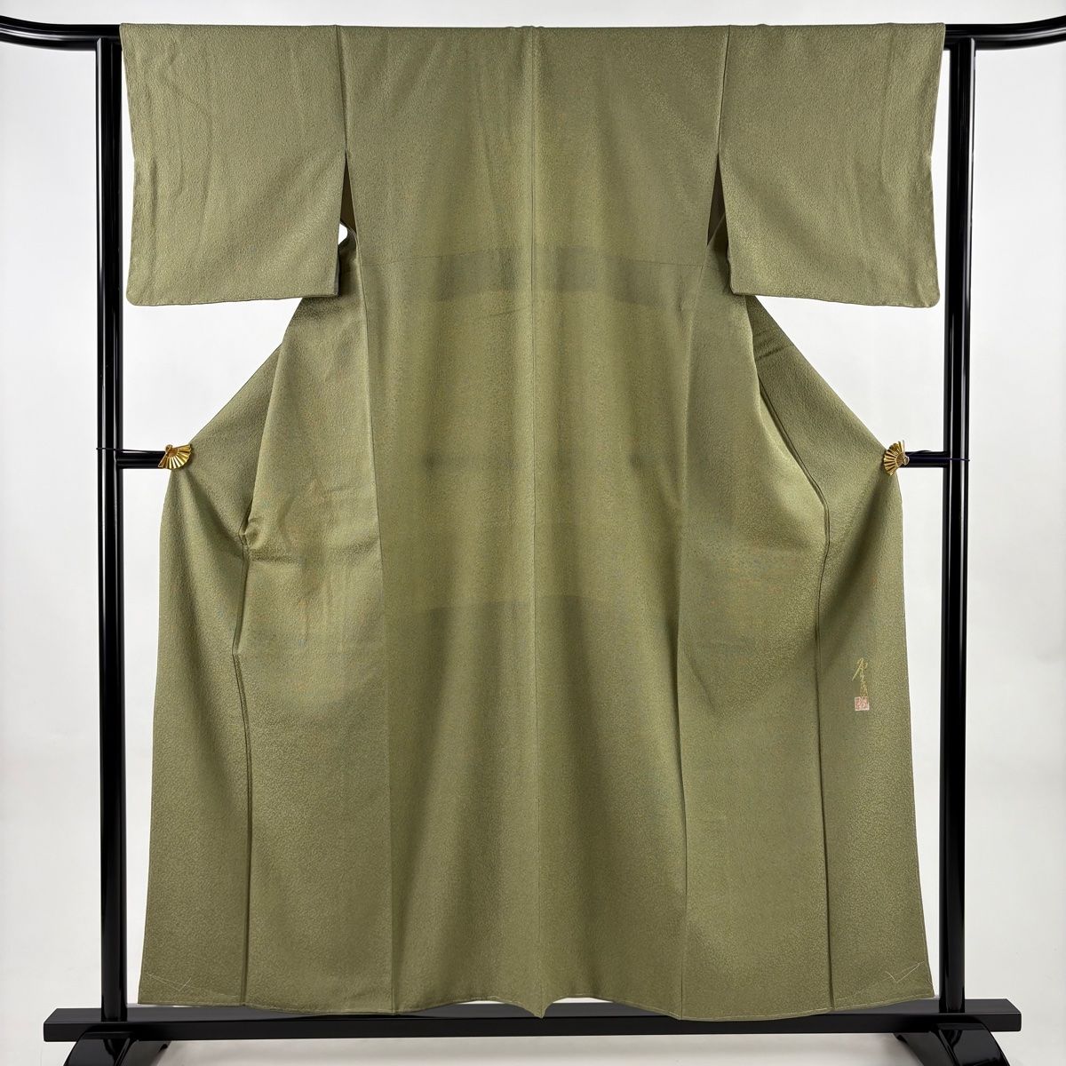 【美品】 江戸小紋 身丈156cm 裄丈63.5cm S 袷 落款 鮫 鶯色 正絹 名品 【】