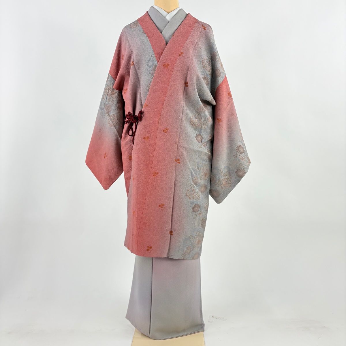 道中着 身丈101 cm 裄丈69 L 和装コート 菊 萩 ぼかし ピンク 正絹
