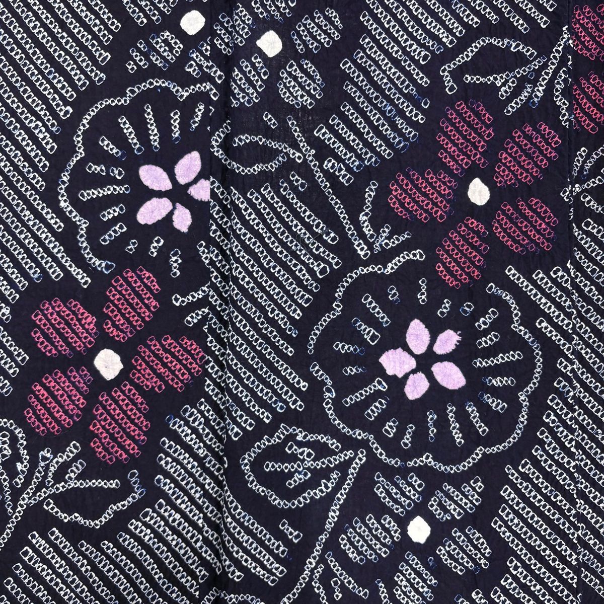  浴衣 身丈160 cm 裄丈61 S 絞り浴衣 草花 紺色 綿 浴衣単品 浴衣