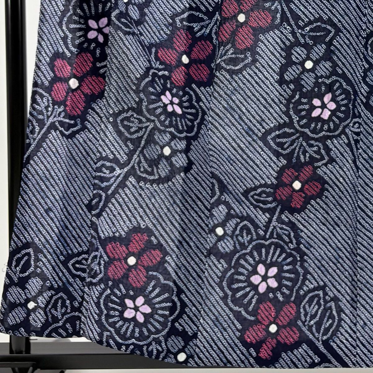 浴衣 身丈160 cm 裄丈61 S 絞り浴衣 草花 紺色 綿