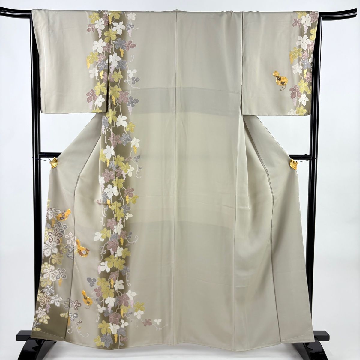 付下げ 身丈160 cm 裄丈65 5 M 袷 やまと 瓢箪 葡萄唐草 金糸 金彩 灰緑 正絹