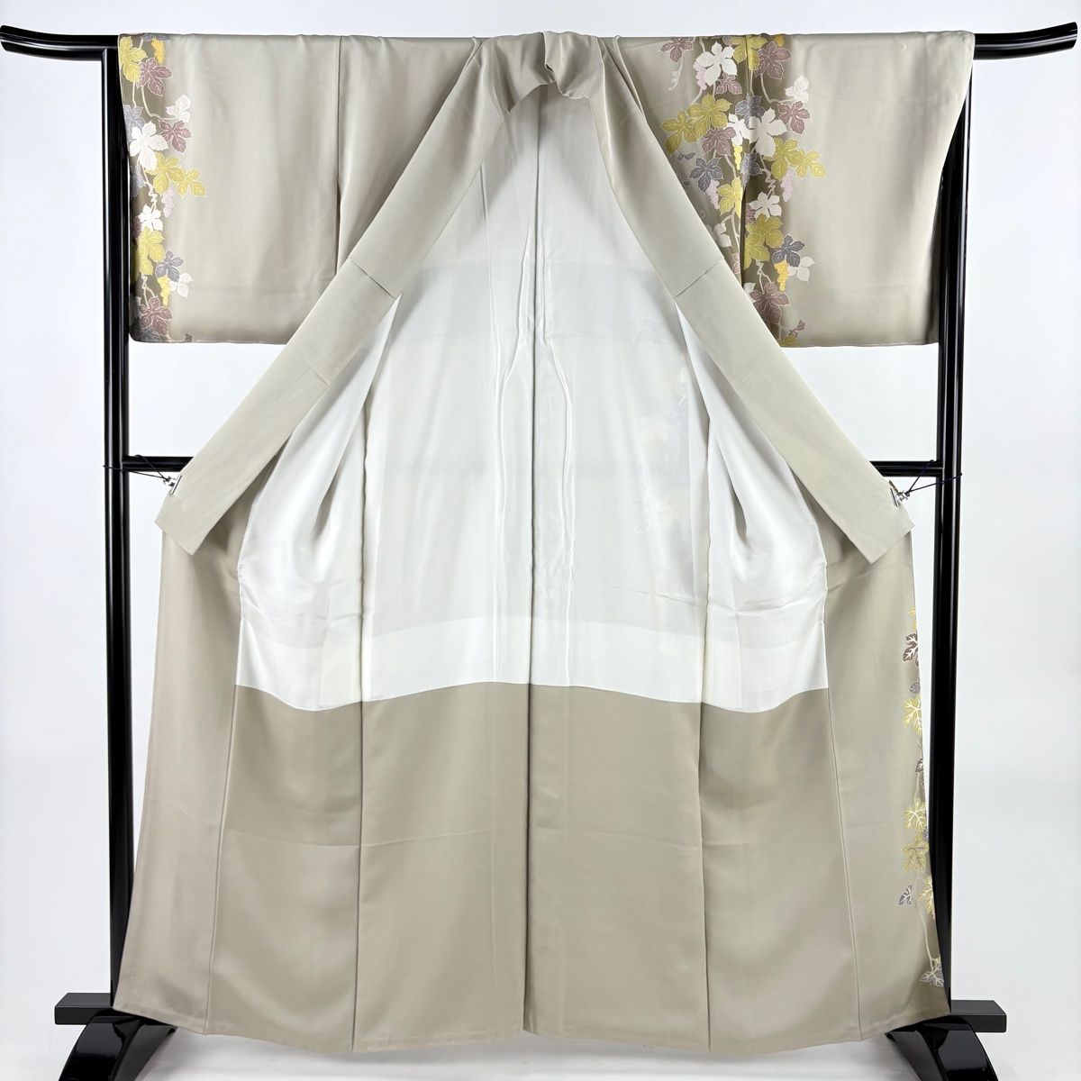  付下げ 身丈160 cm 裄丈65 5 M 袷 やまと 瓢箪 葡萄唐草 金糸 金彩 灰緑 正絹 訪問着 付け下げ 着物