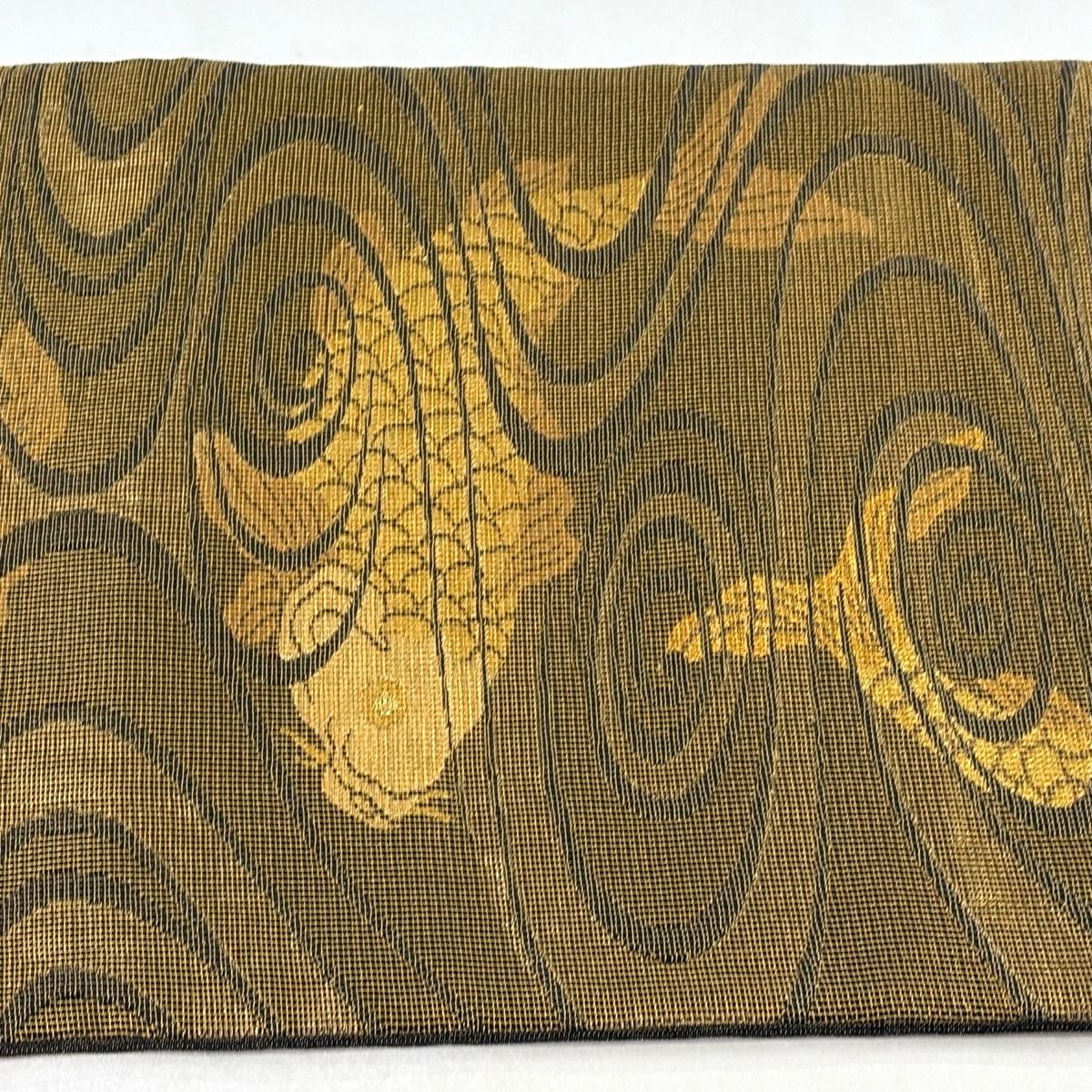 美品】 袋帯 逸品 誉田屋源兵衛 落款 共箱付き 鯉 流水 金糸 箔 金茶