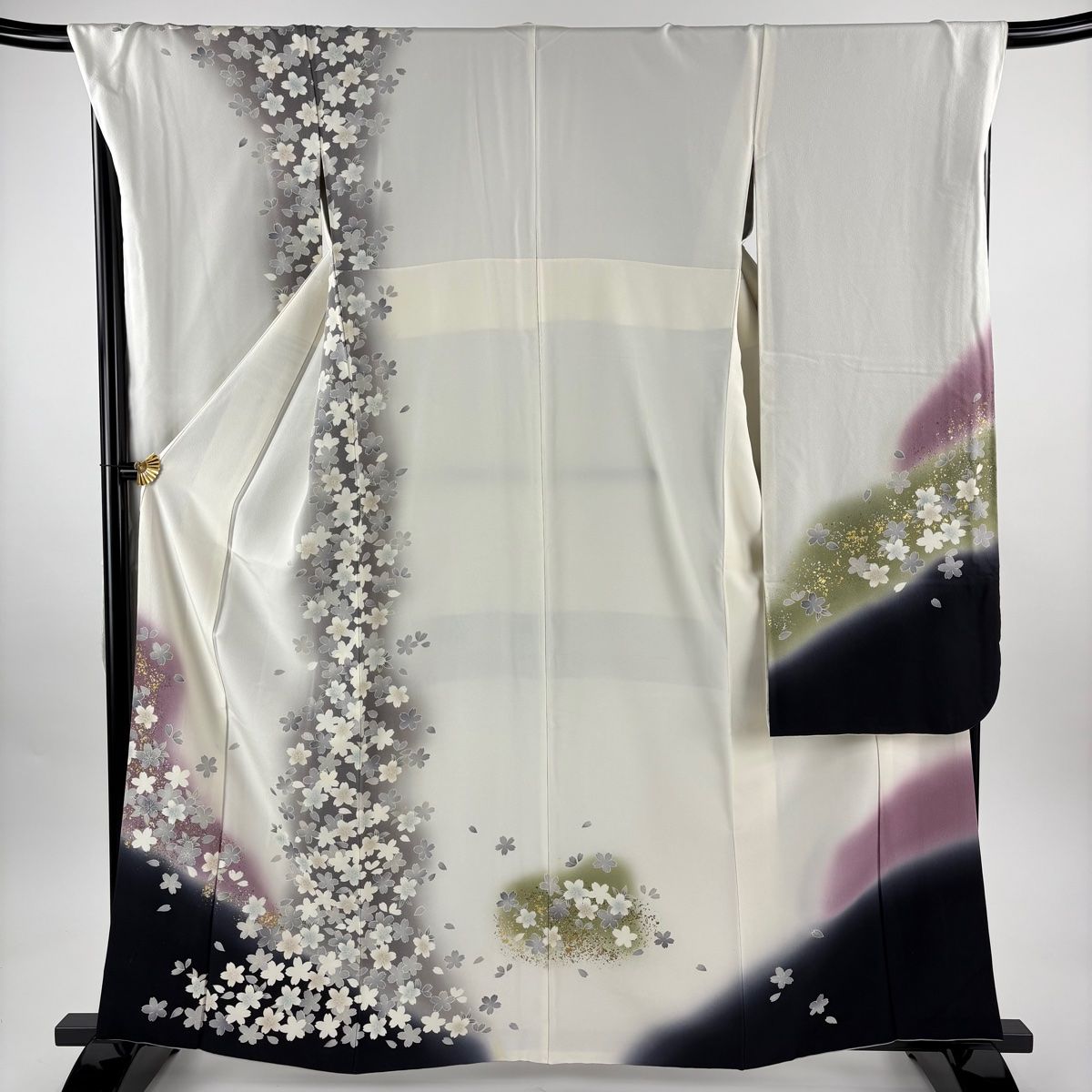 振袖 身丈162cm 裄丈69cm L 袷 桜 花びら 金銀彩 染め分け 白 正絹
