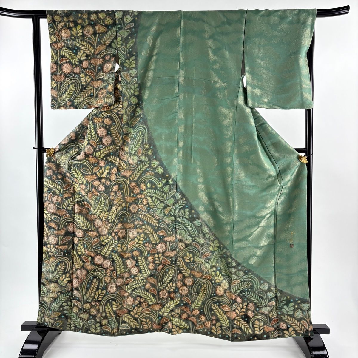 訪問着 身丈162.5 cm 裄丈63 S 袷 落款 辻が花 金通し 深緑 正絹