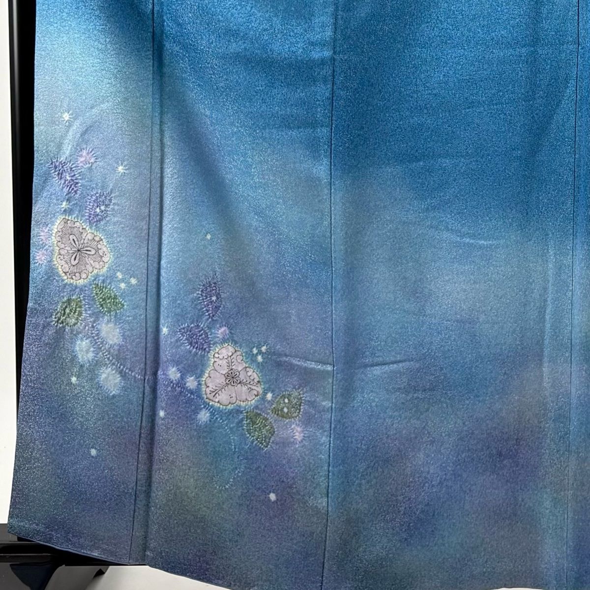 付下げ 身丈162 5 cm 裄丈63 S 袷 久保田一竹工房 落款 草花 絞り 金通し 水色 正絹 一つ紋