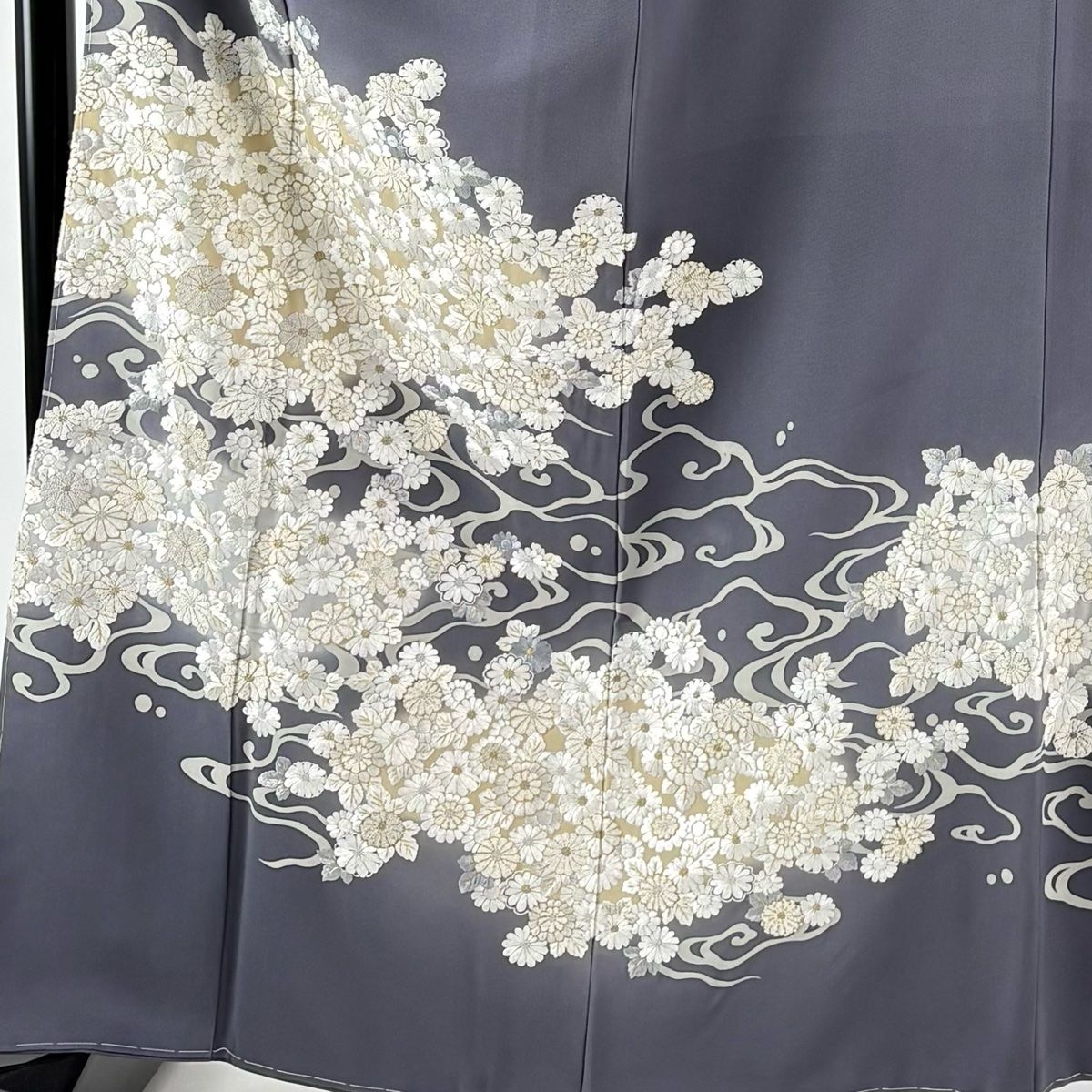 訪問着 身丈166 cm 裄丈66 M 袷 菊 流水 刺繍 金糸 灰紫 正絹