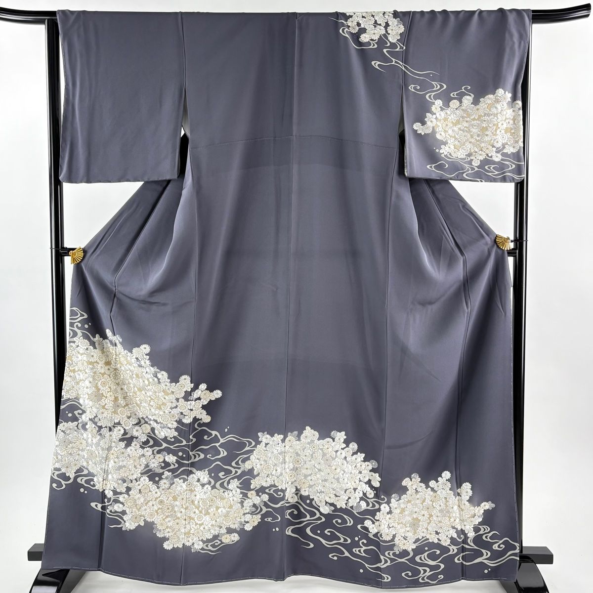 訪問着 身丈166 cm 裄丈66 M 袷 菊 流水 刺繍 金糸 灰紫 正絹