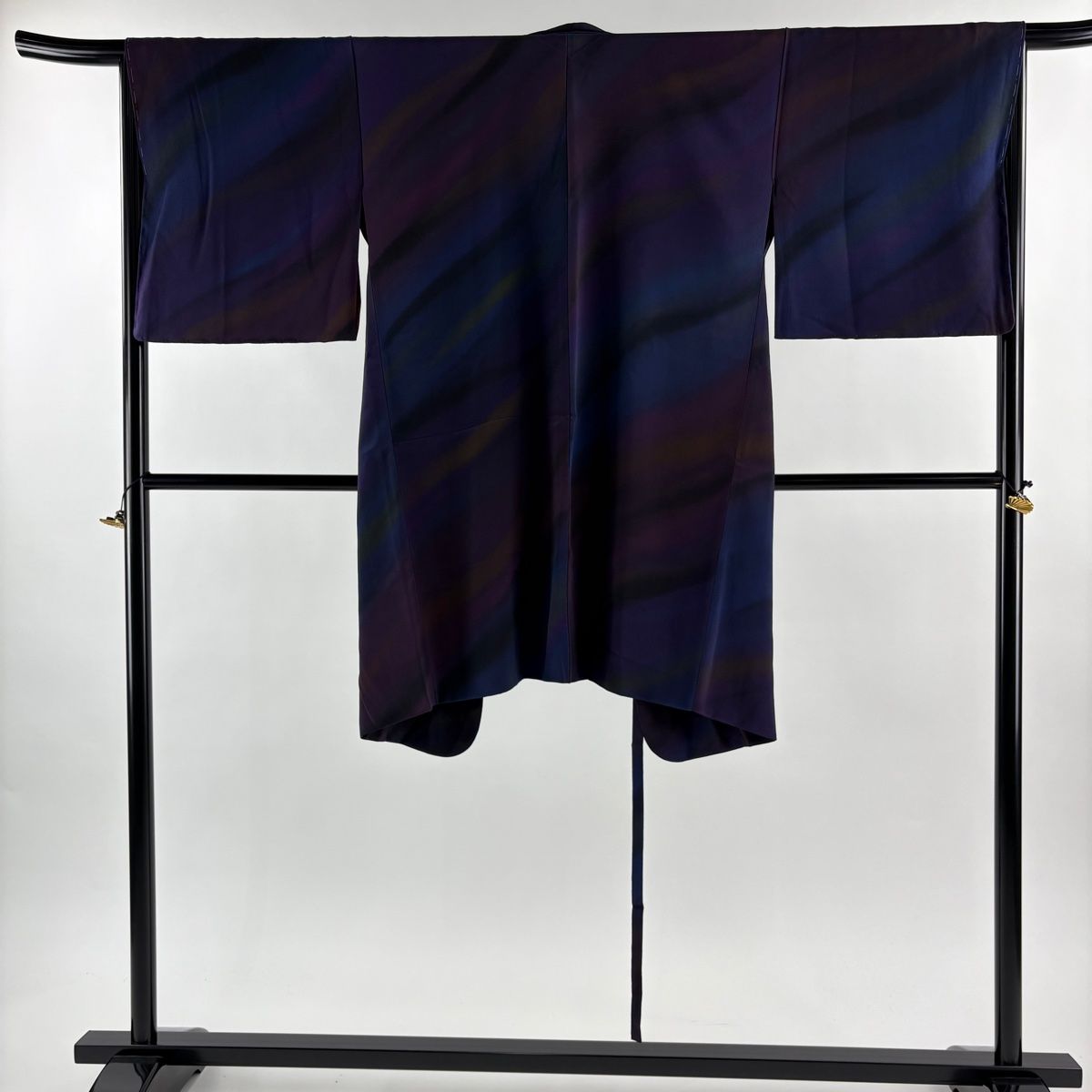 道中着 身丈99.5 cm 裄丈66 M 和装コート 着物衿 斜縞 ぼかし 縮緬 紫 正絹