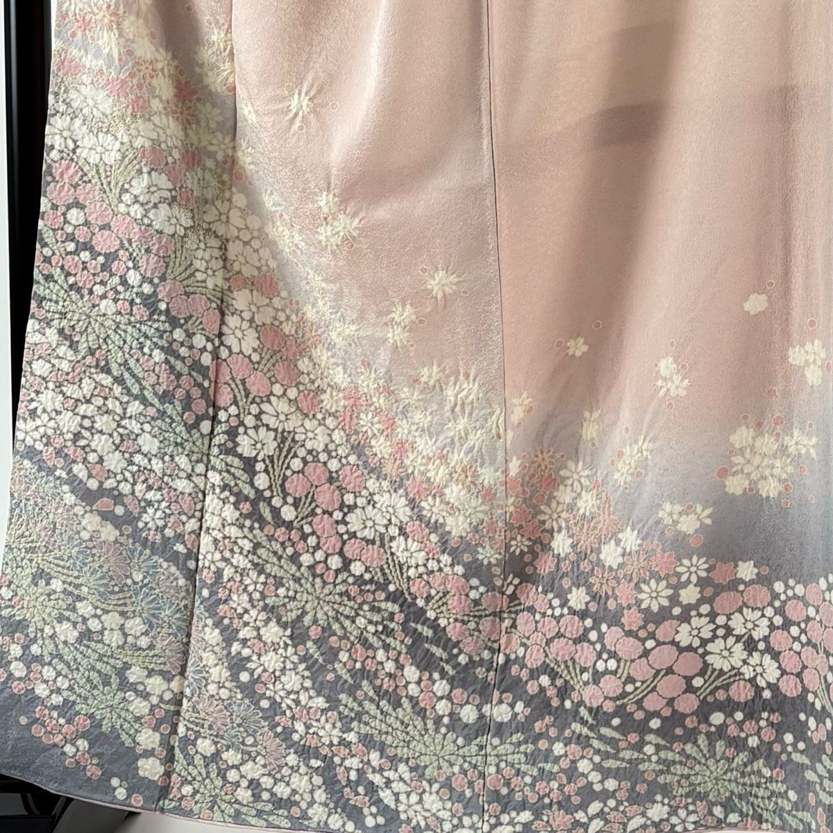 訪問着 身丈160 5 cm 裄丈65 M 袷 滝泰 落款 草花 絞り 刺繍 薄ピンク 正絹